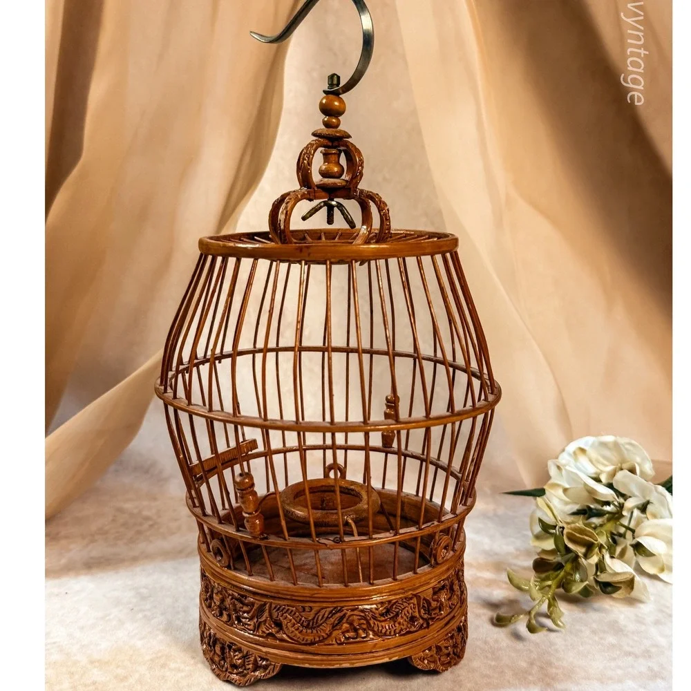 Bamboo Barrel Birdcage-Vintage - Picture 2 of 8